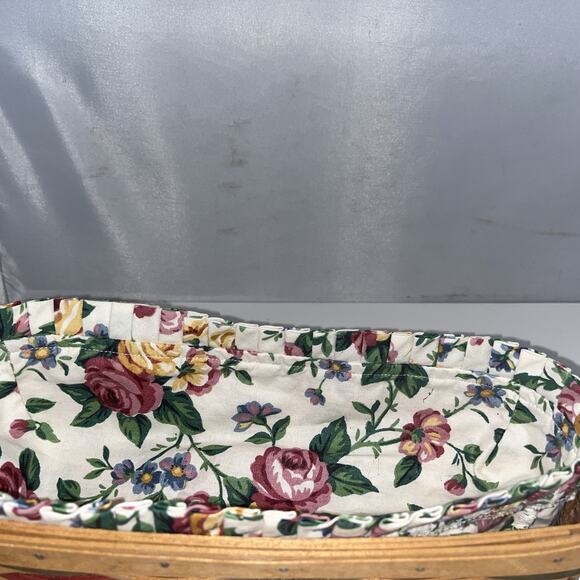 LONGABERGER BREAD BASKET w/Clear Plastic Protector & Rose Liner Signed 1994 - Picture 2 of 7